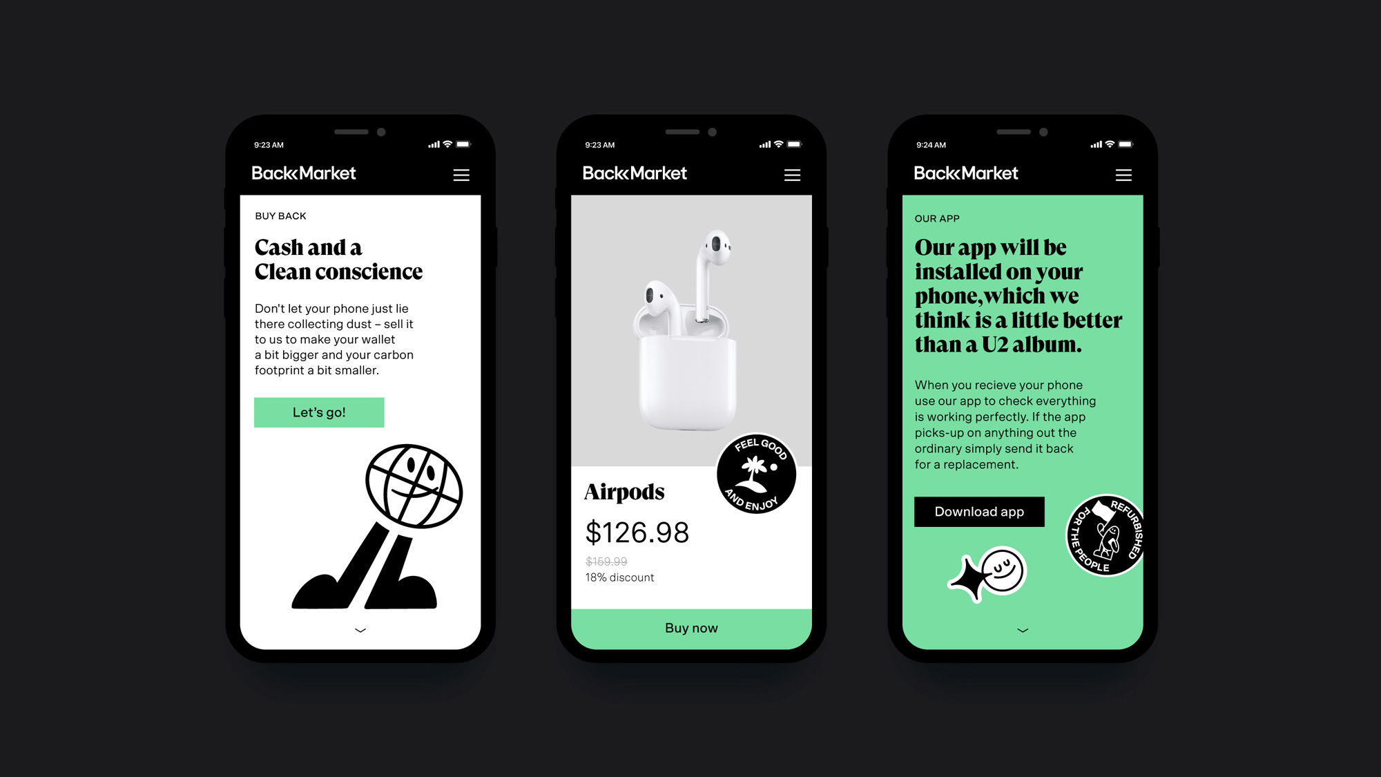 Back Market電子設備翻新服務商公司vi設計，APP設計